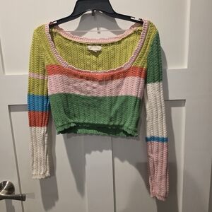 Pacsun L A Hearts Long Sleeve Crochet Crop Sweater Small Coquette Indie Bohemian